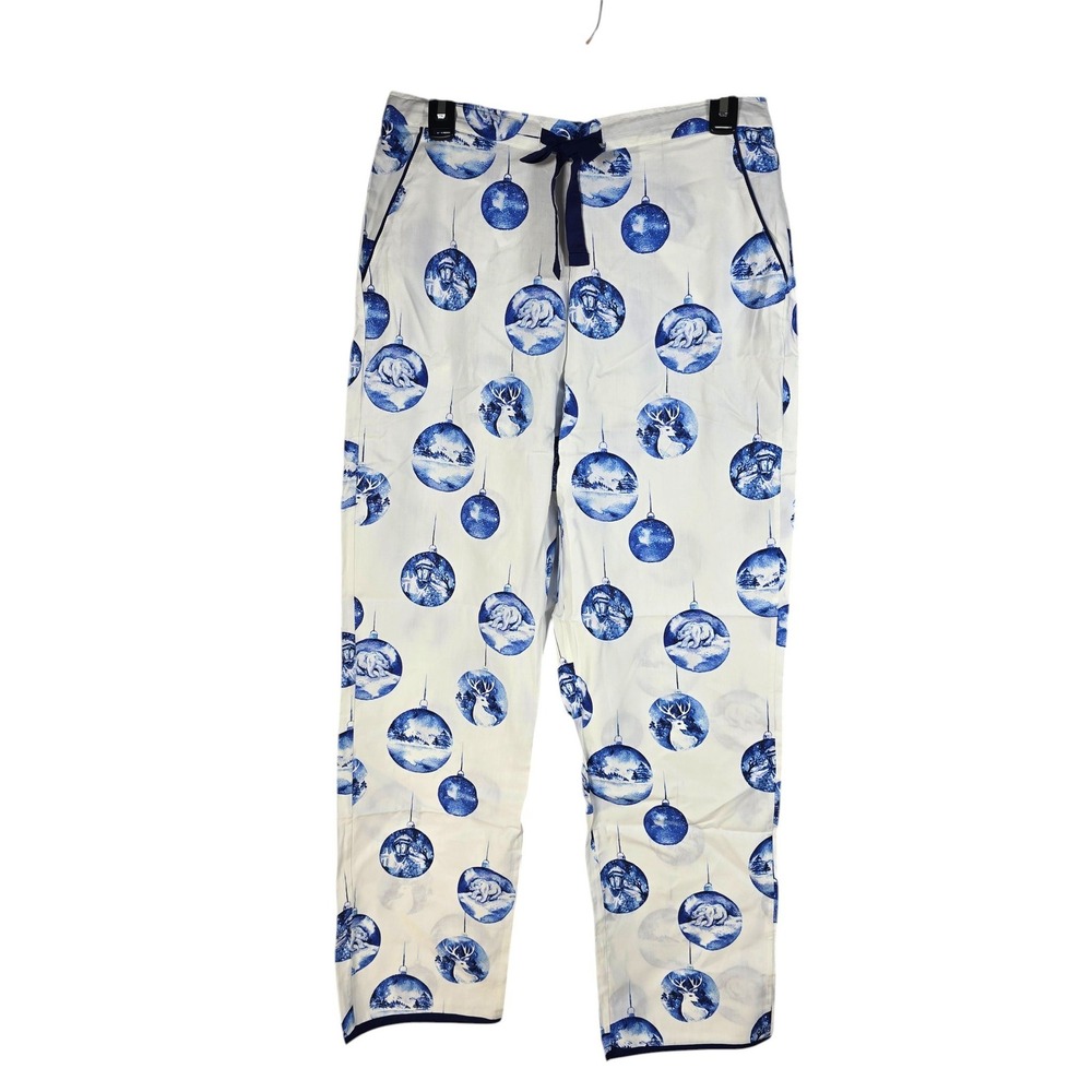 Cyberjammies Womens Blue White Christmas Ornament Pajama Pants Size 8 Medium NEW